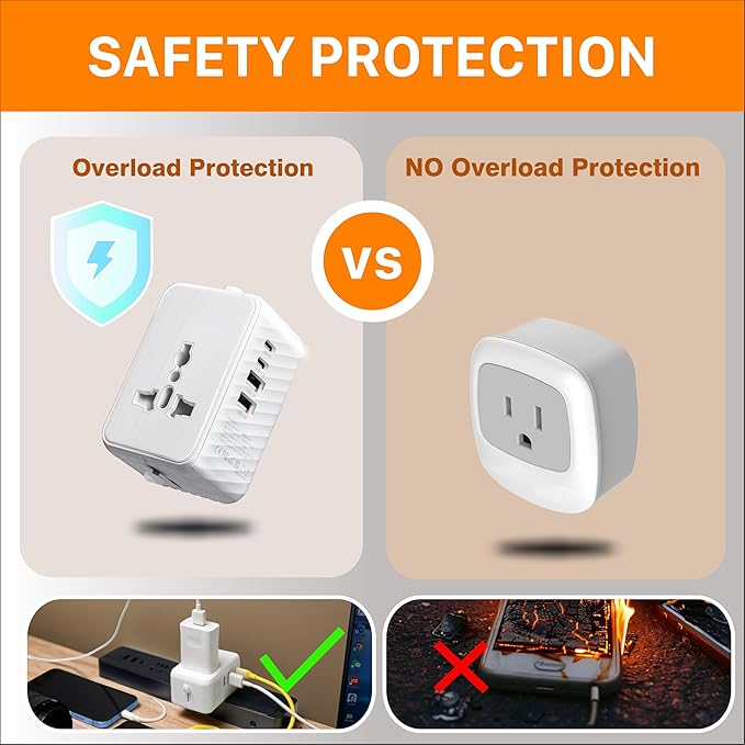 Universal Travel Plug Adapter Worldwide with 2 USB C and 2 USB A Ports, Travel Accessories Travel Charger International Travel Adapter Plug Travel Essentials USA to UK Europe Australia (White, 17W)