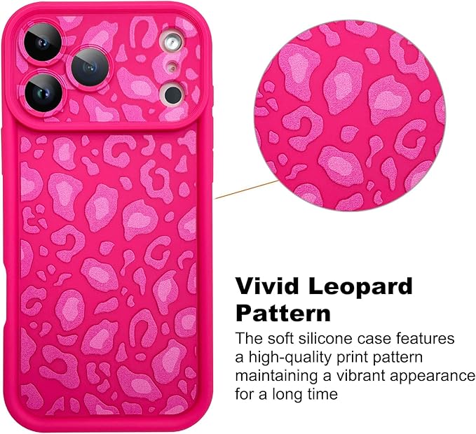 KANGHAR Case Compatible with iPhone 17 Pro Max Leopard Printed Pattern Cute Cheetah Phone Case Soft TPU Shockproof Protective Cover Designed for iPhone 17 Pro Max 6.9 Inch Hot Pink