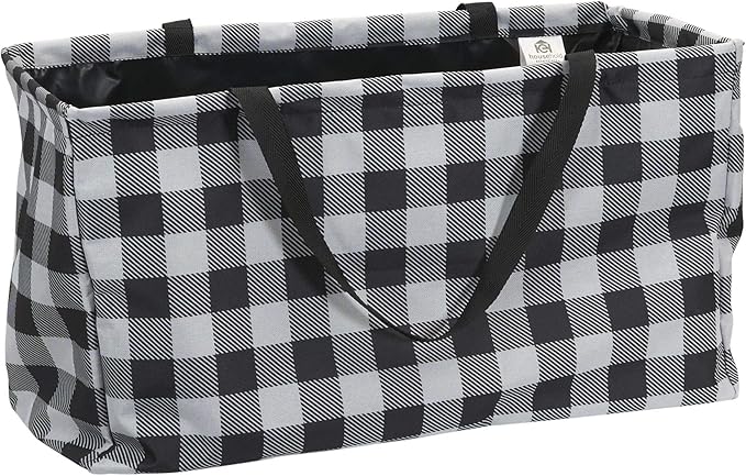 Household Essentials Large Canvas Utility Tote Bag with Handles | Collapsible Storage Basket for Laundry, Groceries, College, Beach, Car & More | Water-Resistant Lining | 11"x22"x13"