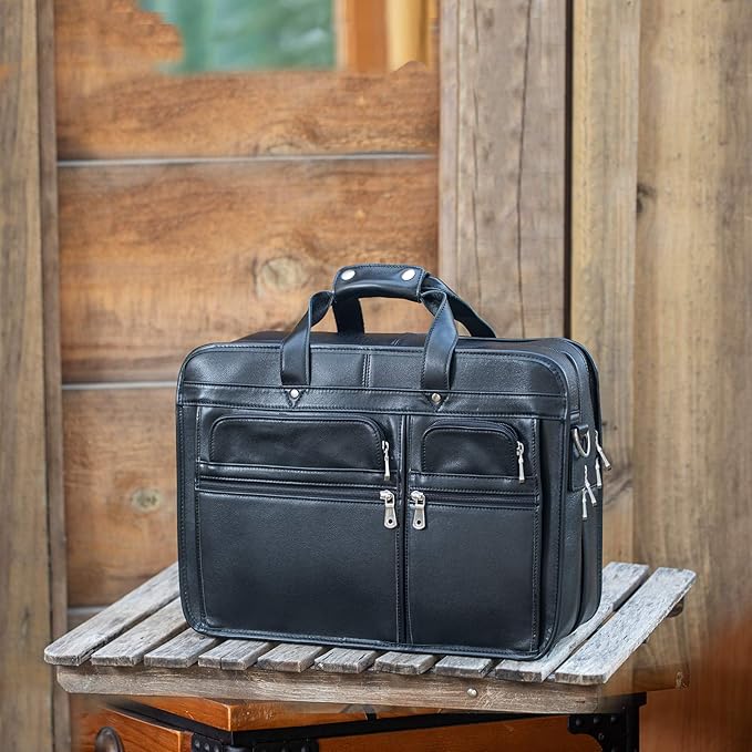Polare 17'' Napa Leather Briefcase Laptop Attache Case Messenger Bag For Men Fits 15.6'' Laptop