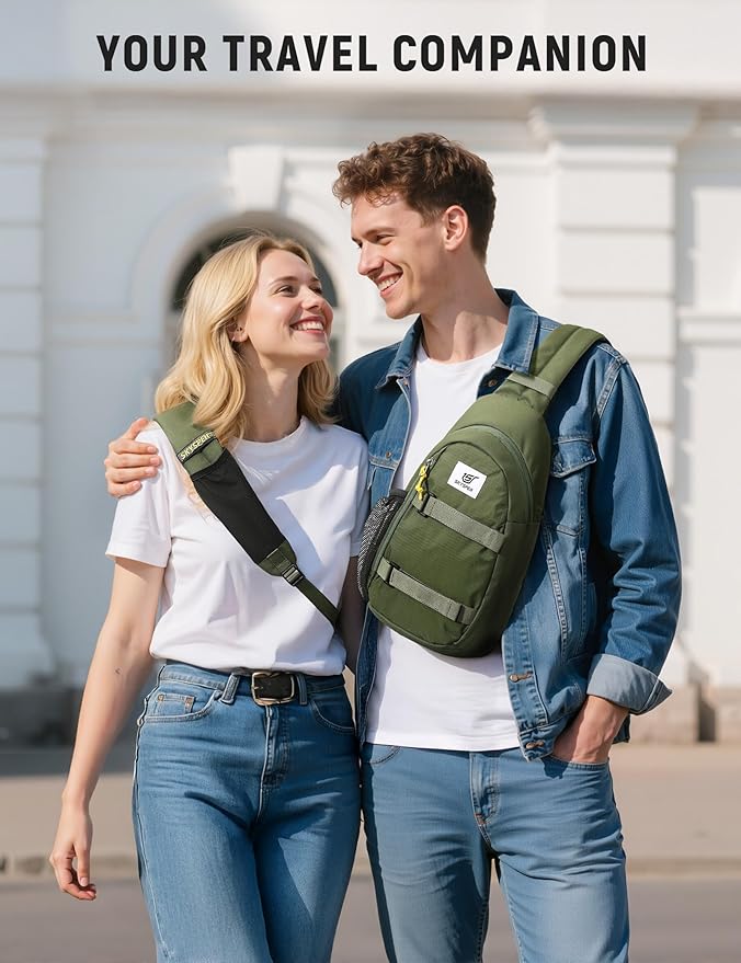 SKYSPER Sling Bag Anti-Theft RFID Crossbody Bag Travel Cross Body Backpack Shoulder Hiking Sling Daypack(Armygreen)