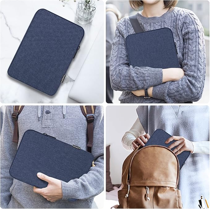 MoKo 12.9 Inch Laptop Sleeve Case Fits 13 Inch New iPad Pro M4 & Air M2 2024, iPad Pro 12.9 M2&M1, Galaxy Tab S8+/S9+ 12.4, Polyester Bag Fit with Apple Pencil or Smart Keyboard, Navy Blue