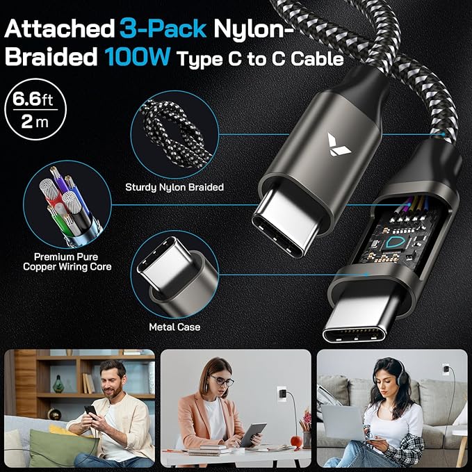 45W Super Fast Charger USB C, 45 Watt Type-C Android Phone Charger Fast Charging Block with 3X 6.6FT Type C Cords for Samsung Galaxy S25 Ultra/S24 Ultra/S24+/S23 Ultra/S23+/S22 Plus, Tab S9/S8 Ultra