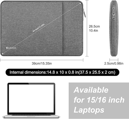 Arvok Laptop Sleeve Case 15 15.6 16 inch for MacBook Air 15/16 inch/MacBook Pro 16 inch, Water-Resistant Protective Portable Laptop Cover Bag for HP/Dell/Asus/Acer/Huawei, Gray