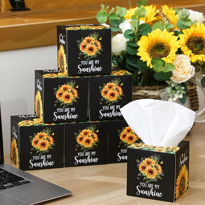 12 Pack Summer Sunflower Facial Tissues Cube Boxes 600 Sheets 3 Ply Small Square Face Tissues Bulk for Summer Car Bedroom Supplies