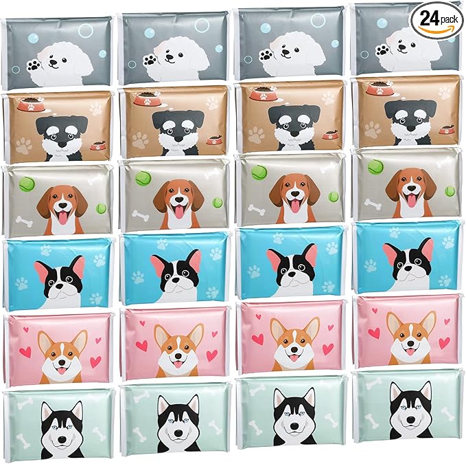 24 Packs Travel Size Tissue Pocket Slim Pack Facial 3 Ply Wallet Size Pocket Tissues for Travel Wedding Party Favors, 6 Styles(Dog)