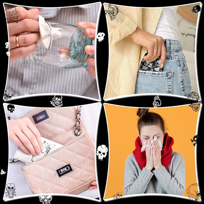 50 Pack Halloween Skull Pocket Tissues Individual Packs Gothic Skeleton Dancing Pocket Facial Bulk 3 Ply Wallet Travel Tissues for Halloween Party Supplies