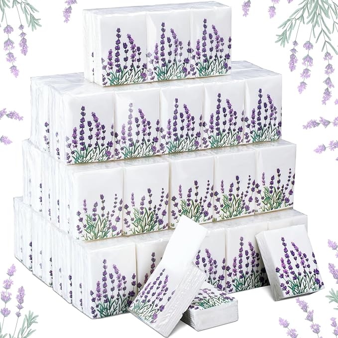 Therwen 100 Pack Pocket Tissues Travel Packs Bulk 1000 Sheet Mini Tissues Bulk 3 Ply Small Travel Size Paper Individual Pocket Size (Lavender Style)