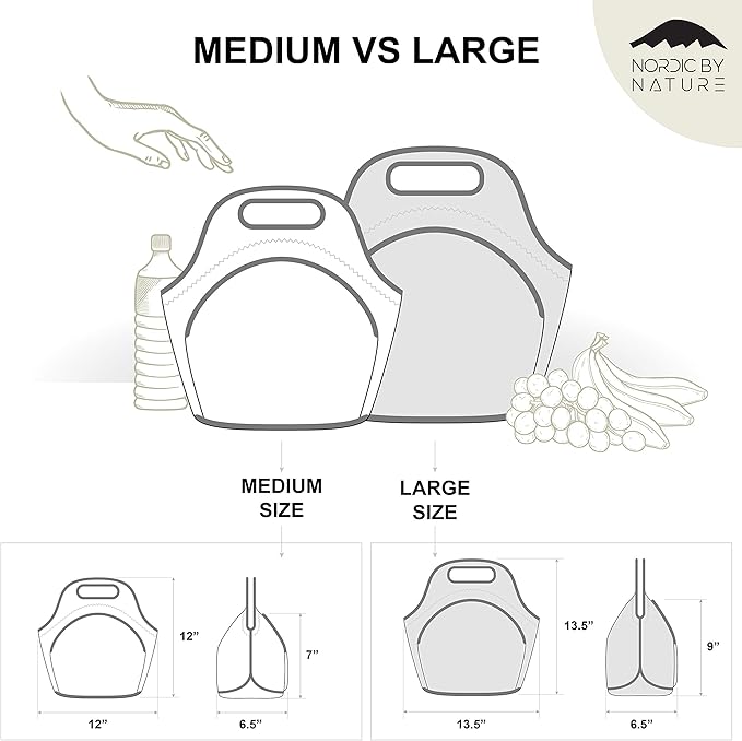 Nordic By Nature Neoprene Lunch Bag for Women & Lunch tote for Kids Insulated Lunch bag Reusable Washable Extra Thick Neoprene & Soft Cotton Feel, Premium Stitching, Outside Pocket, (M) Purple