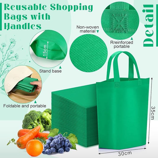 Windyun Reusable Grocery Bags Large Non Woven Shopping Bags with Handle Foldable Portable Tote Carryall Bulk 11.8x6x13.8 Inch
