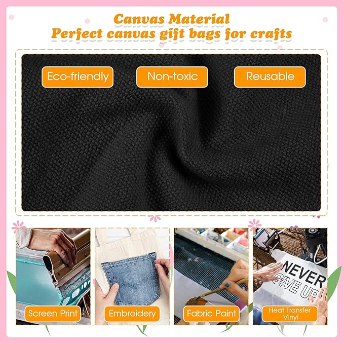 Amylove 12 Pcs Mini Tote Bag Sublimation Blank Canvas Tote Bags Reusable Grocery Luggage DIY Sack Goody for Party Even (8.5 x 8 Inch,Black)
