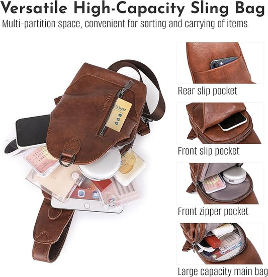 Small Sling Bag for Women - in Vegan Leather Versatile Fanny Pack, Crossbody Bags for Women with Adjustable Guitar Belt Suitable, Dark Brown