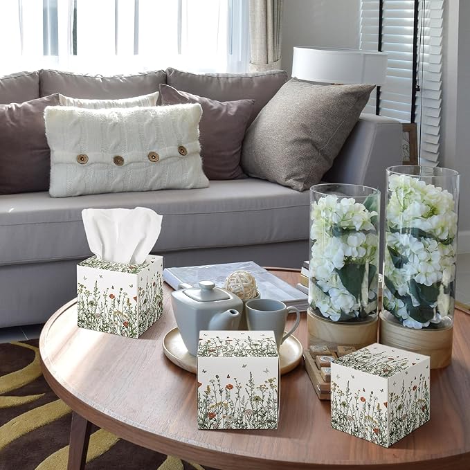 12 Pack Spring Facial Tissues Cube Face Boxes 600 Sheets 3 Ply Small Square Tissues Bulk for Spring Summer Car Bedroom Supplies(Wildflowers)