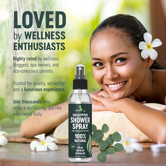 Pure Eucalyptus Shower Spray Big (8oz) - 100% Pure and Organic Oil - Eucalyptus Spray for Shower, Sauna and Spa - Steam Room Oil - Made in USA - Big (8oz)
