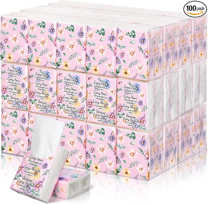 Therwen 100 Pack Pocket Tissues Travel Packs Bulk 1000 Sheet Mini Tissues Bulk 3 Ply Small Travel Size Paper Individual Pocket Size (Floral)