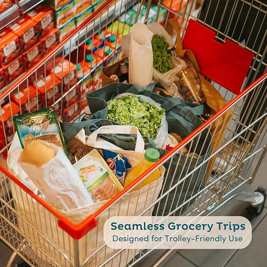 Heavy Duty Reusable Grocery Bags - 100% Cotton 12Oz Canvas Grocery Bags with Handles, Large Kitchen Grocery Bags, Reusable Shopping Bags for Groceries, Grocery Tote Bag, Foldable Market Bag (Mocha)