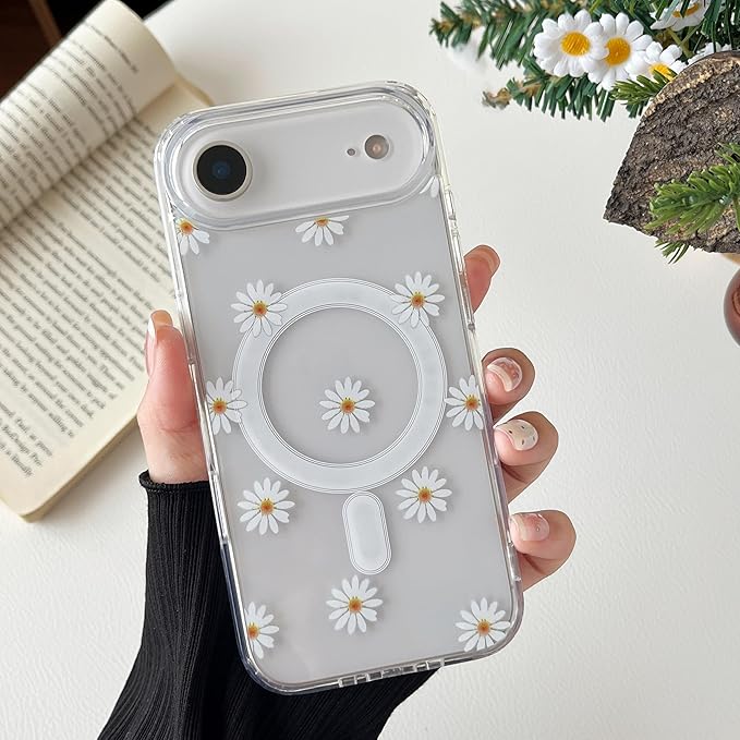 ZTOFERA for iPhone Air Magnetic Case Compatible with Magsafe,Aesthetic Floral Pattern Design Cute for Girl Women,Anti-Drop Protective Hard Phone Cover for iPhone Air-Daisy