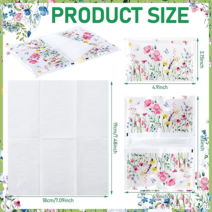 50 Pack Summer Floral Pocket Tissues Individual Packs Wildflower Wallet Facial Tissue Travel Bulk 3 Ply Flower Pocket Packets for Summer Wedding Party Supplies