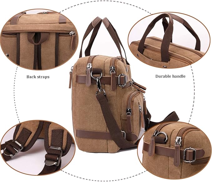 3 in 1 Convertible Laptop Backpack, 17.3 inch Messenger Bag for Men, Multi-Functional Travel Laptop Bag for College Men Women (17.3 Inch, Coffee)