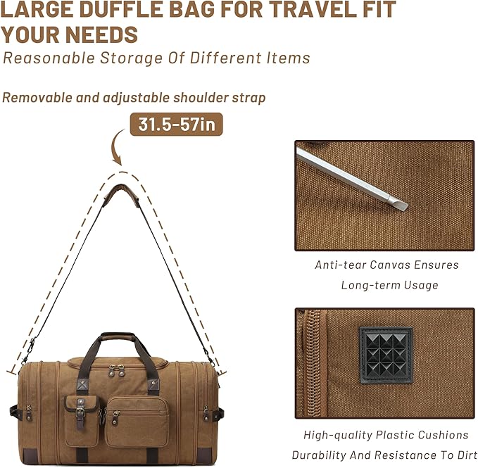 Travel Duffle Bag for Men, Duffle Bag for Travel, Heavy Duty Canvas Duffle, Carryon Bags for Airplanes, Expandable Vintage Overnight Luggage Weekender Bag, Waterproof Anti-tear Travel Bag