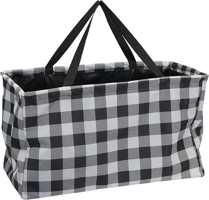 Household Essentials Large Canvas Utility Tote Bag with Handles | Collapsible Storage Basket for Laundry, Groceries, College, Beach, Car & More | Water-Resistant Lining | 11"x22"x13"