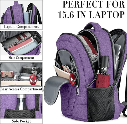 BIKROD Backpack for Men Women, Backpacks for School Teen Boys, Business Anti Theft Slim Sturdy Back Pack with USB Charging Port, Adult Computer Bag Gift 15.6 IN Laptop, Purple