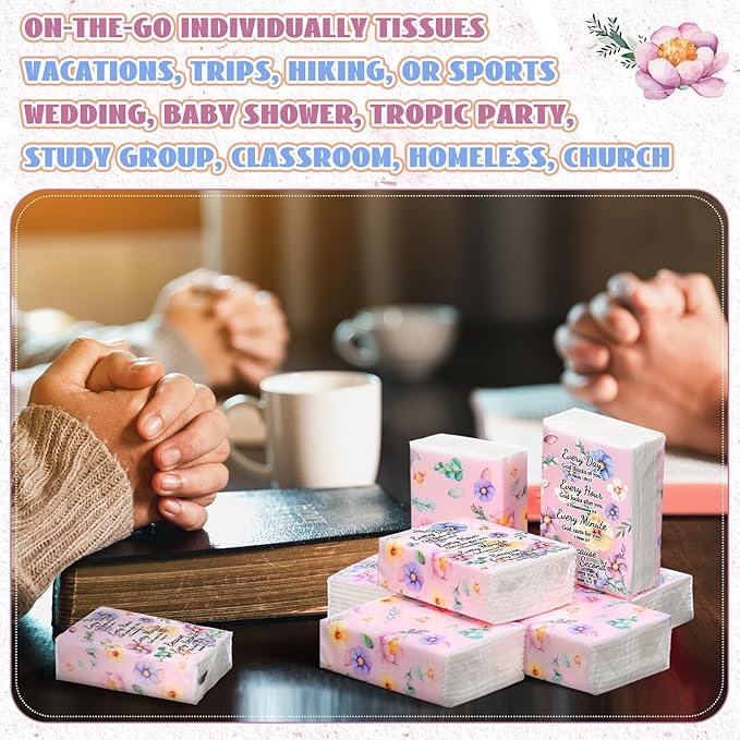 Therwen 100 Pack Pocket Tissues Travel Packs Bulk 1000 Sheet Mini Tissues Bulk 3 Ply Small Travel Size Paper Individual Pocket Size (Floral)