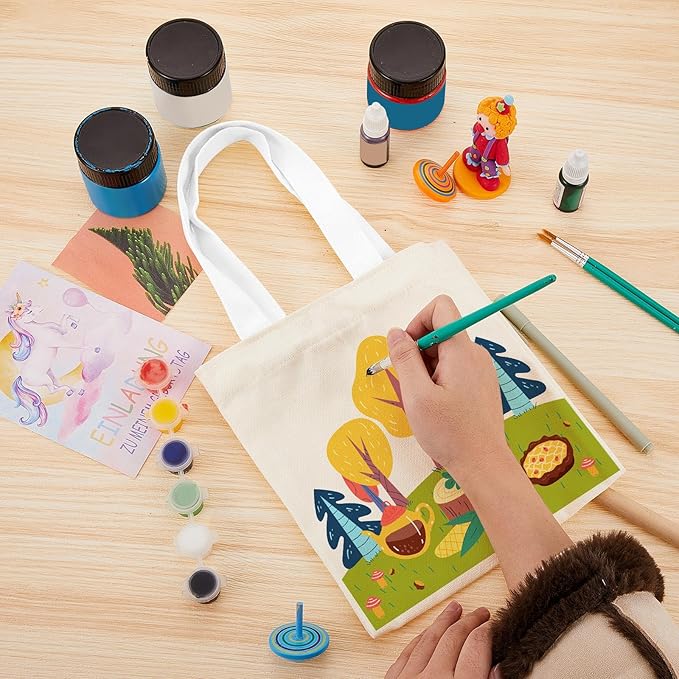 Amylove 24 Pcs Mini Tote Bag Sublimation Blank Canvas Tote Bags Reusable Grocery Luggage DIY Sack Goody for Party Even (8.5 x 8 Inch,Natural with White Handle)