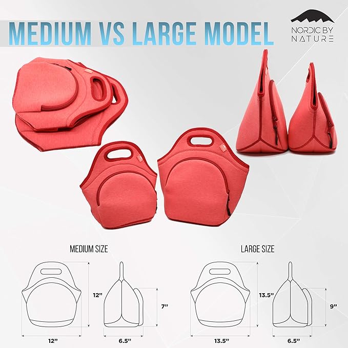 Nordic By Nature Insulated Neoprene Lunch Bag, Soft & Foldable Washable & Reusable Extra-Pocket (L) Dark Grey/Lagoon