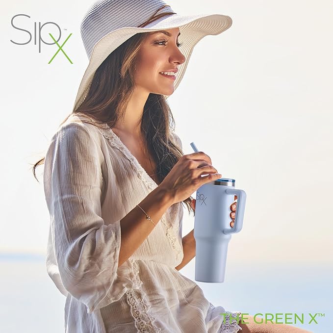 SIPX™ Insulated Tumbler With Lid And Straw, 40oz. Tumbler With Handle Keeps Cold 12 Hours, Water Bottle Thermos With Lid, BPA-Free Reusable Insulated Coffee Tumblers, Travel Mug Great For Beach Party