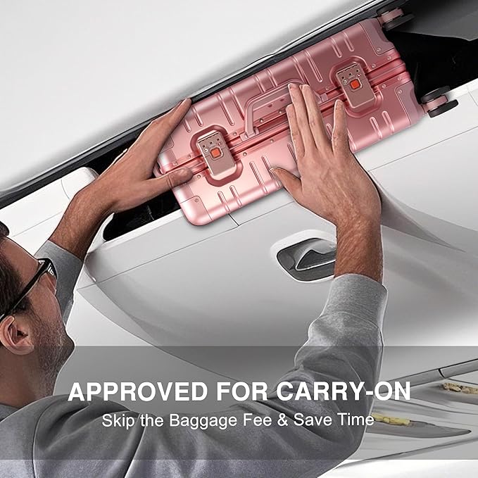 All Aluminum Carry On Luggage 22x14x9 Airline Approved,Zipperless Luggage Premium Aluminum Suitcase Luggage, Hard Shell Carry On Luggage with Spinner Wheels (rose gold, 20inch)