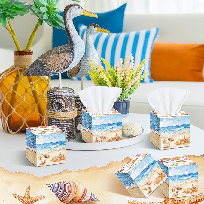 12 Pack Summer Ocean Shells Facial Tissues Cube Boxes 600 Sheets 3 Ply Small Sea Face Tissues Bulk for Summer Car Bedroom Supplies