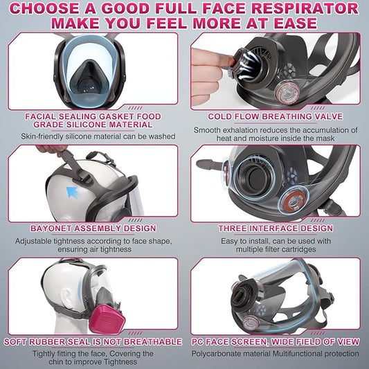 Respirator Mask, Reusable Face Respirators with Filters, Gas Masks Against Chemicals/Organic Vapor/Formaldehyde