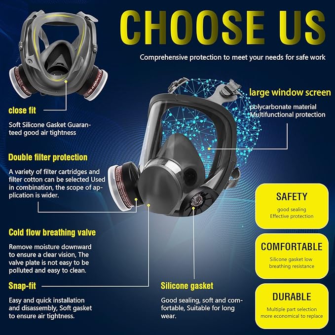 Gas Masks Survival Nuclear and Chemical, Full Face Gas Mask with Activated Carbon Filter
