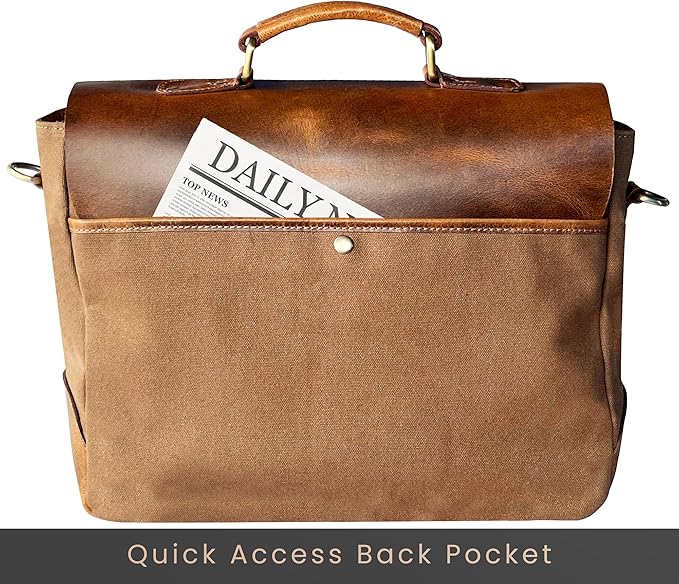 RUSTIC TOWN Leather Canvas Messenger Bag for Men Women - Vintage Laptop Satchel Leather Briefcase (14 Inch, Olive Green)
