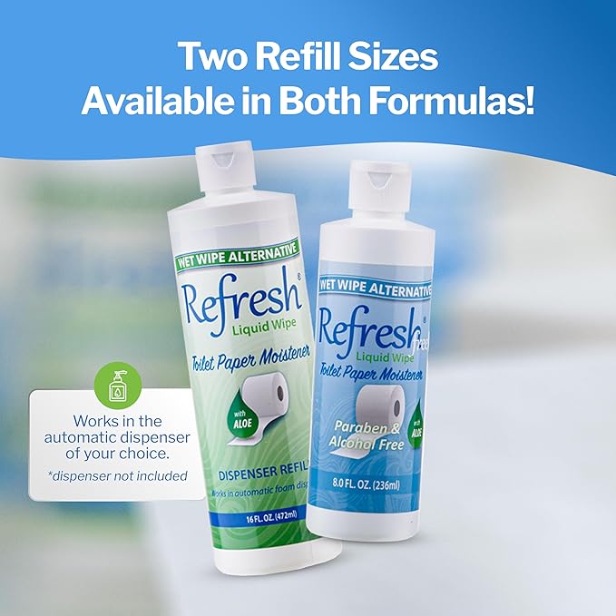Refresh Liquid Wipe: Toilet Paper Foam Dispenser Refill. Eco-Friendly Flushable Wet Wipe Alternative with Witch Hazel and Aloe. 16 oz Refill (1 Pack).