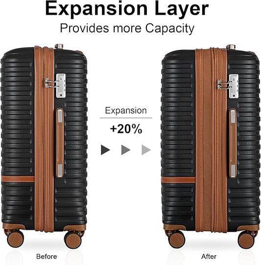 Joyway Luggage Set 3 Piece Suitcase Sets with Spinner Wheel,Hardside Expandable Travel Laggage with TSA Lock (13/20/24/28 Black brown