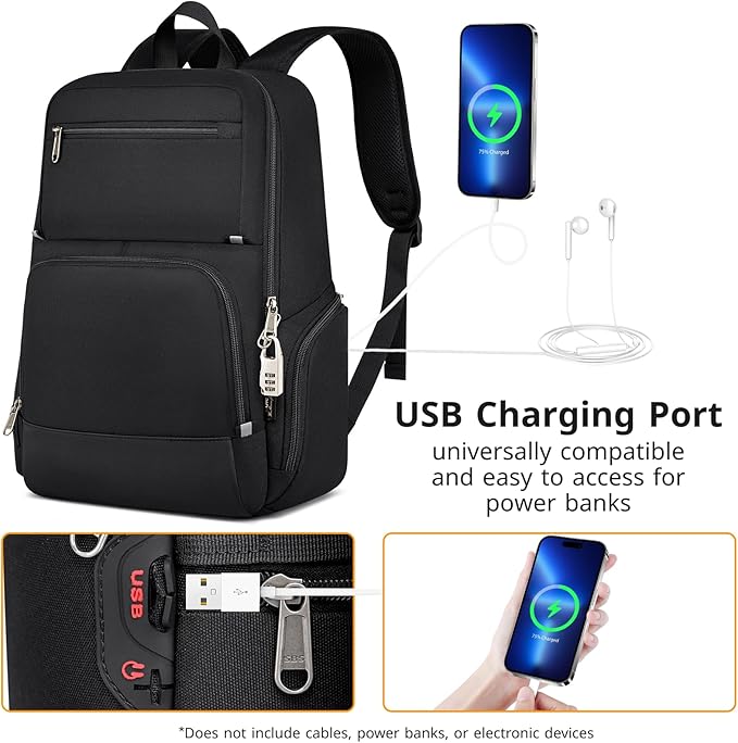 Extra Large Travel Laptop Backpack for Men & Women - USB Charging Port Anti Theft Water Resistant College School Work Backpack Fits 17 Inch Computer - 35L (Black, X-Large