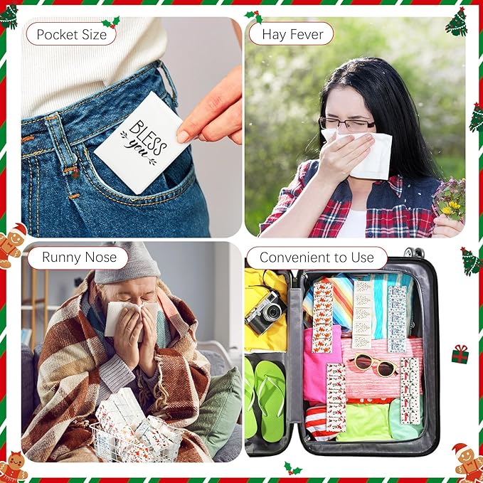 Ctosree 50 Pack Christmas Pocket Tissues Merry Xmas Travel Packs Bulk 500 Sheet Snow Flake Small Individual Tissues Pocket Packs 3 Ply Mini Travel Size for School Camping