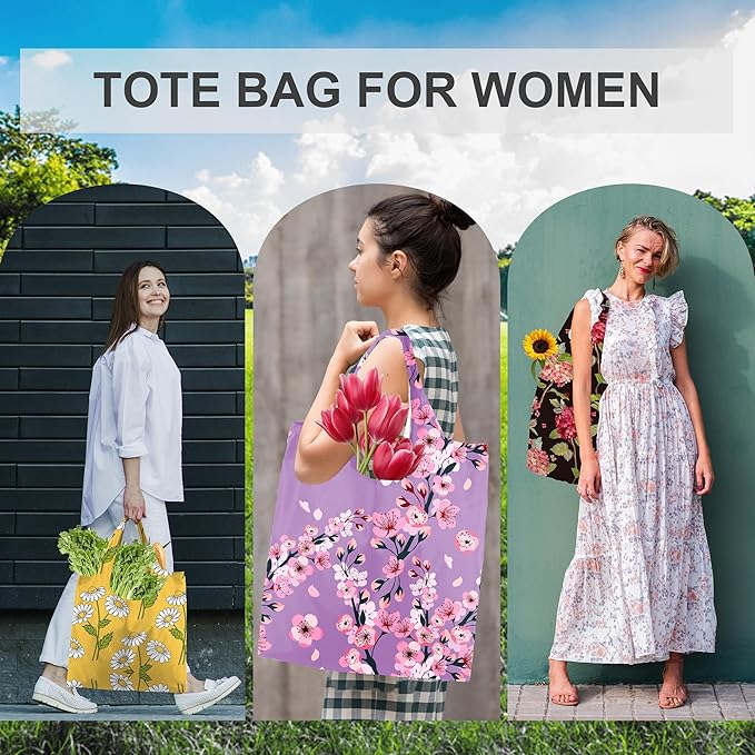 BeeGreen Reusable Gift Bags Floral Reusable Grocery Bags - Large Capacity 6 Pack Bulk Foldable Tote Bag - Recycled Ripstop Polyester Machine Washable Bags With Handles for Women Shopping