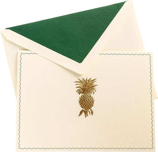 Graphique Pineapple Designer Cards Luxe Collection, Gold Foil Embossed Stationary Boxed Set, 10 Blank Cards with 11 Envelopes, All Occasion Greetings, 5.25" x 3.8"