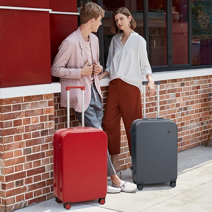 mixi Luggage Suitcase with Spinner Wheels, Hardside Rolling Suitcase PC with Cover & TSA Lock Lightweight Travel Case 24in Checked in, Rock Gray