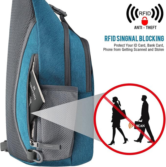 G4Free Sling Bag RFID Blocking Sling Backpack Crossbody Chest Bag Daypack for Hiking Travel(Teal Blue)
