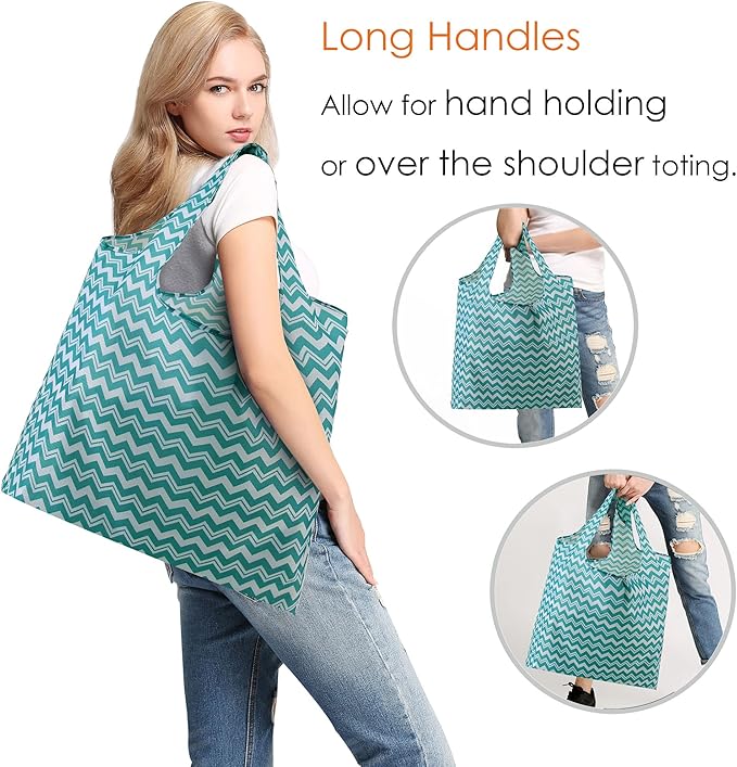 BeeGreen Geometry Reusable Grocery Bags Bulk 6 Packs X-Large, Reusable Shopping Bags Foldable for Groceries, Vegetables, Fruits Watertight Bulk Tote Bags Washable For Women and Men