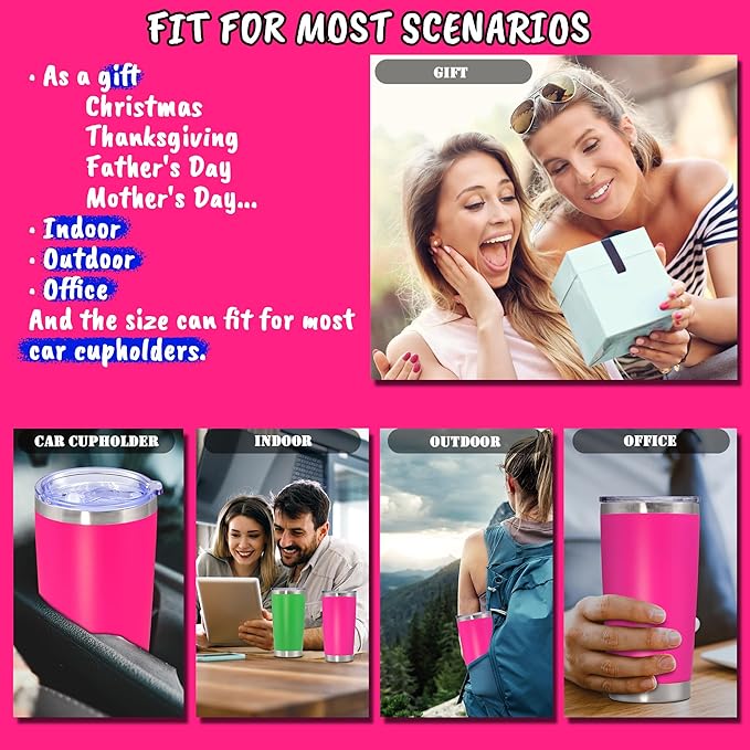 20 oz Tumbler with lid Double Wall Vacuum Insulated Tumblers Stainless Steel Coffee Mug Travel Coffee Tumbler Powder Coated Tumbler Cup Keep Hot&Cold - (Hot Pink 1 Pack)