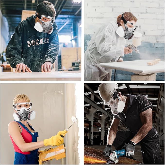 Respirator Mask, Half Face Cover Gas Mask with Safety Glasses Reusable Professional Breathing Protection, for Painting, Organic Vapor, Welding, Polishing, Woodworking and Other Work Protection