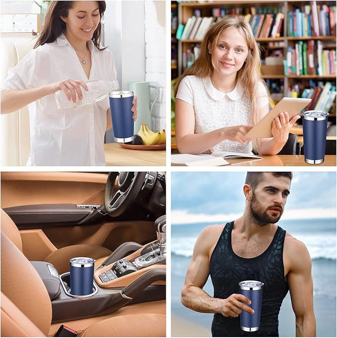 Sieral 36 Packs Stainless Steel Tumbler Bulk with Lid Vacuum Double Wall Insulated Travel Coffee Mug Powder Coated Tumbler Cup for Graduation Wedding Christmas Birthday Party(Navy, 20 oz)