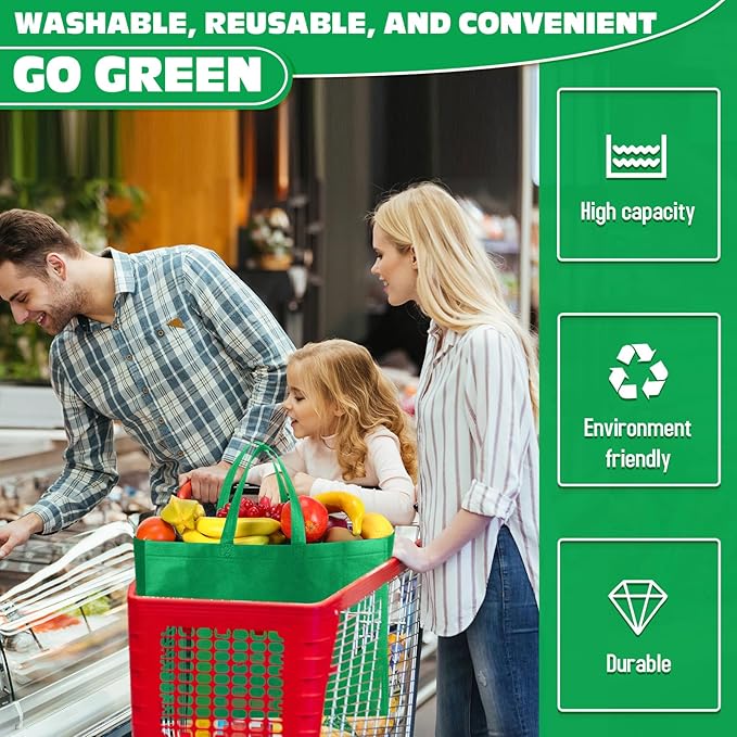 Windyun Reusable Grocery Bags Large Non Woven Shopping Bags with Handles Foldable Portable Tote Bulk, 16x6x12 Inch