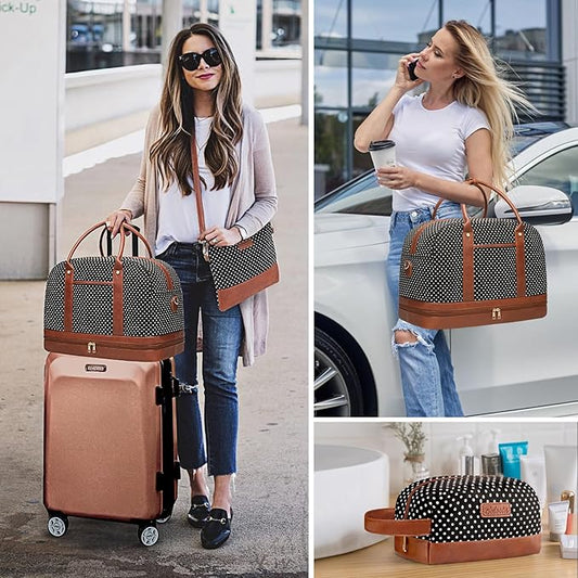 Weekender Bag for Women Canvas Overnight Bag Large Travel Tote Bag Carry on Shoulder Duffle Bag With Shoe Compartment,Perfect for Travel/Daily Use/Birthday Gift …