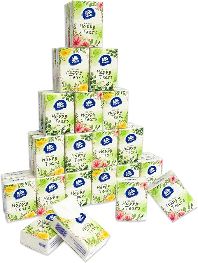 3-Ply Mini Pocket Tissues, Portable Series Facial Tissue Travel Size for Happy Tears Wedding Party (36 Packs of 10 Tissues)